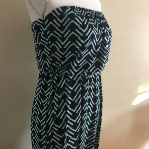 Trixxi Strapless Maxi Dress Blue&Green Print Small